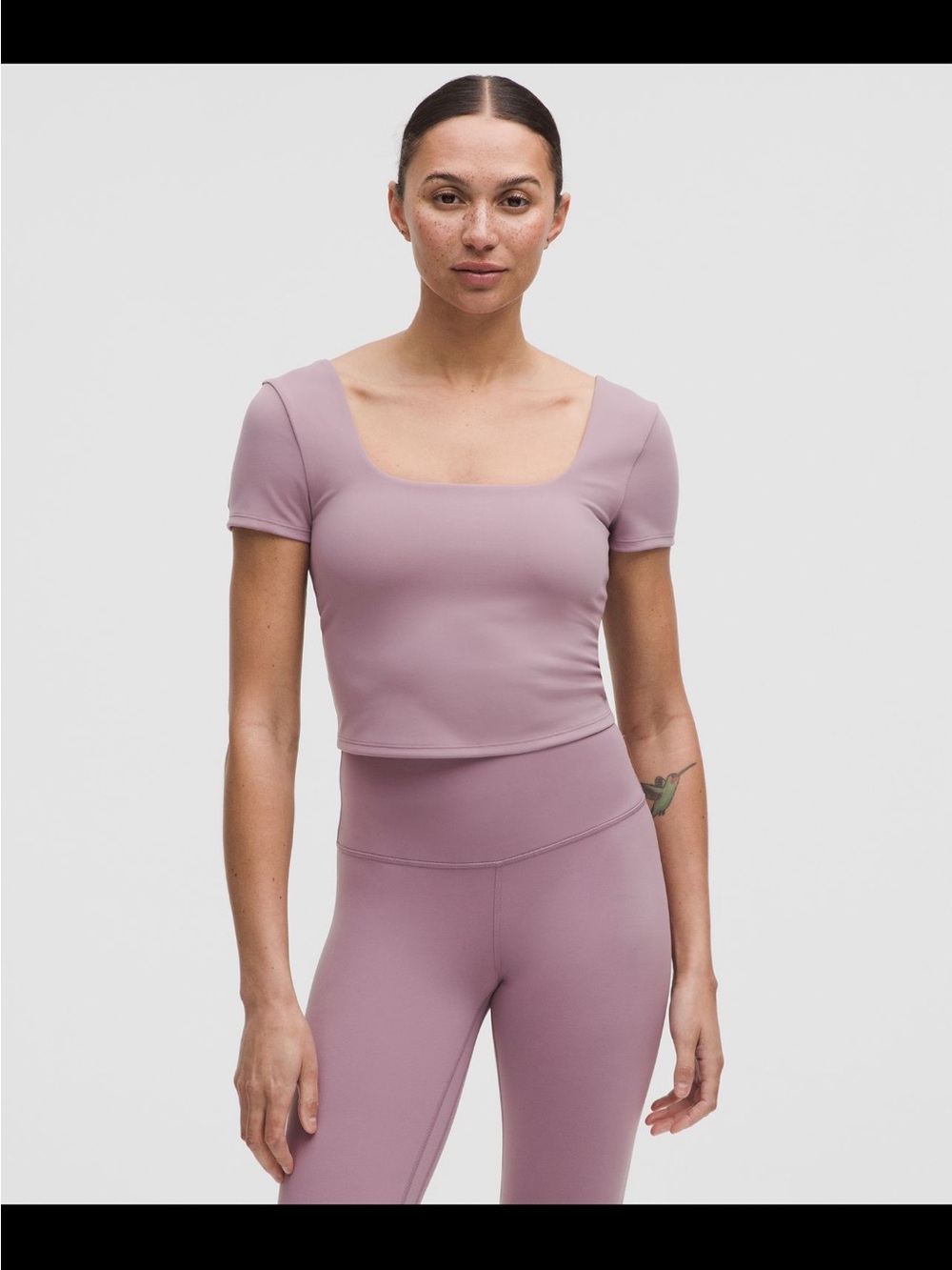 lululemon athletica Short Sleeve Square Neck Crop Top — Mauve Rose